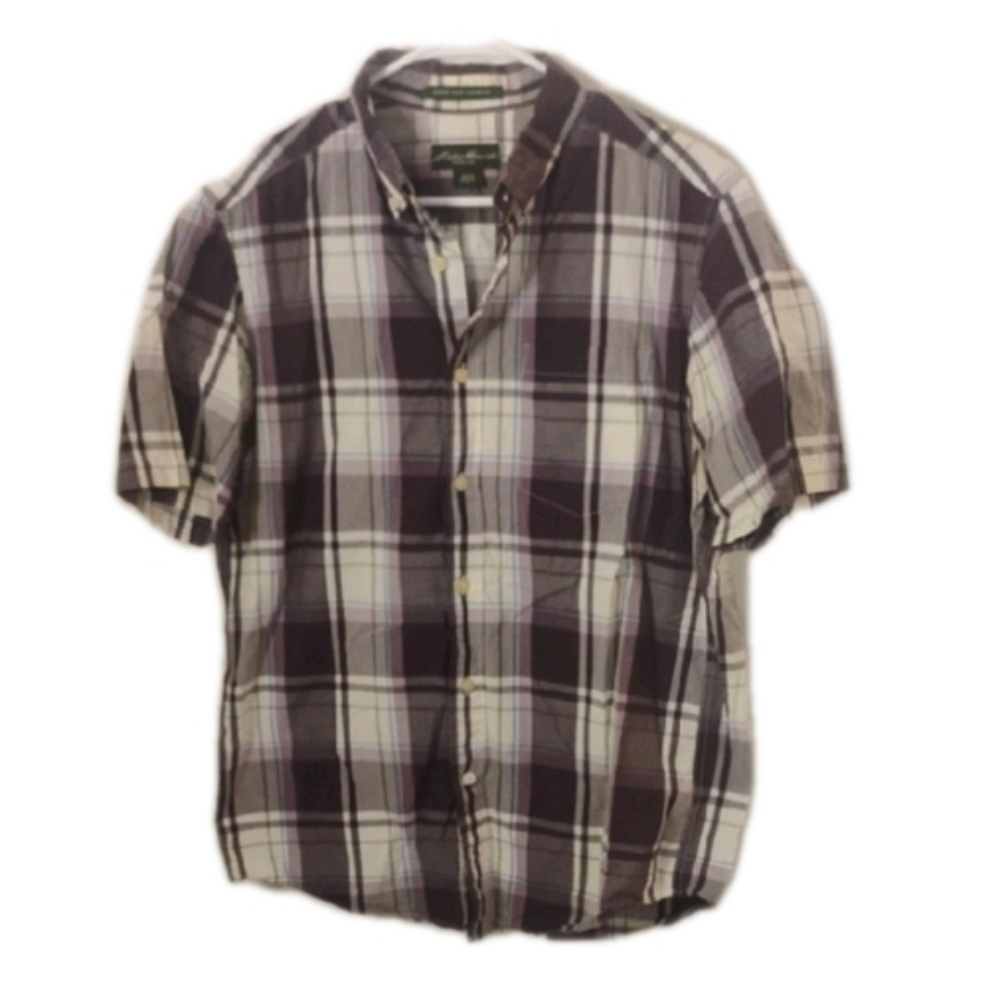 Eddie Bauer Men's Plaid Shirt - Purple and White